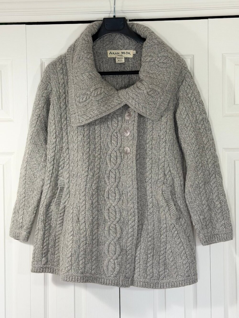 Aran Mór Irish Merino Wool Cardigan - Gray - Size L